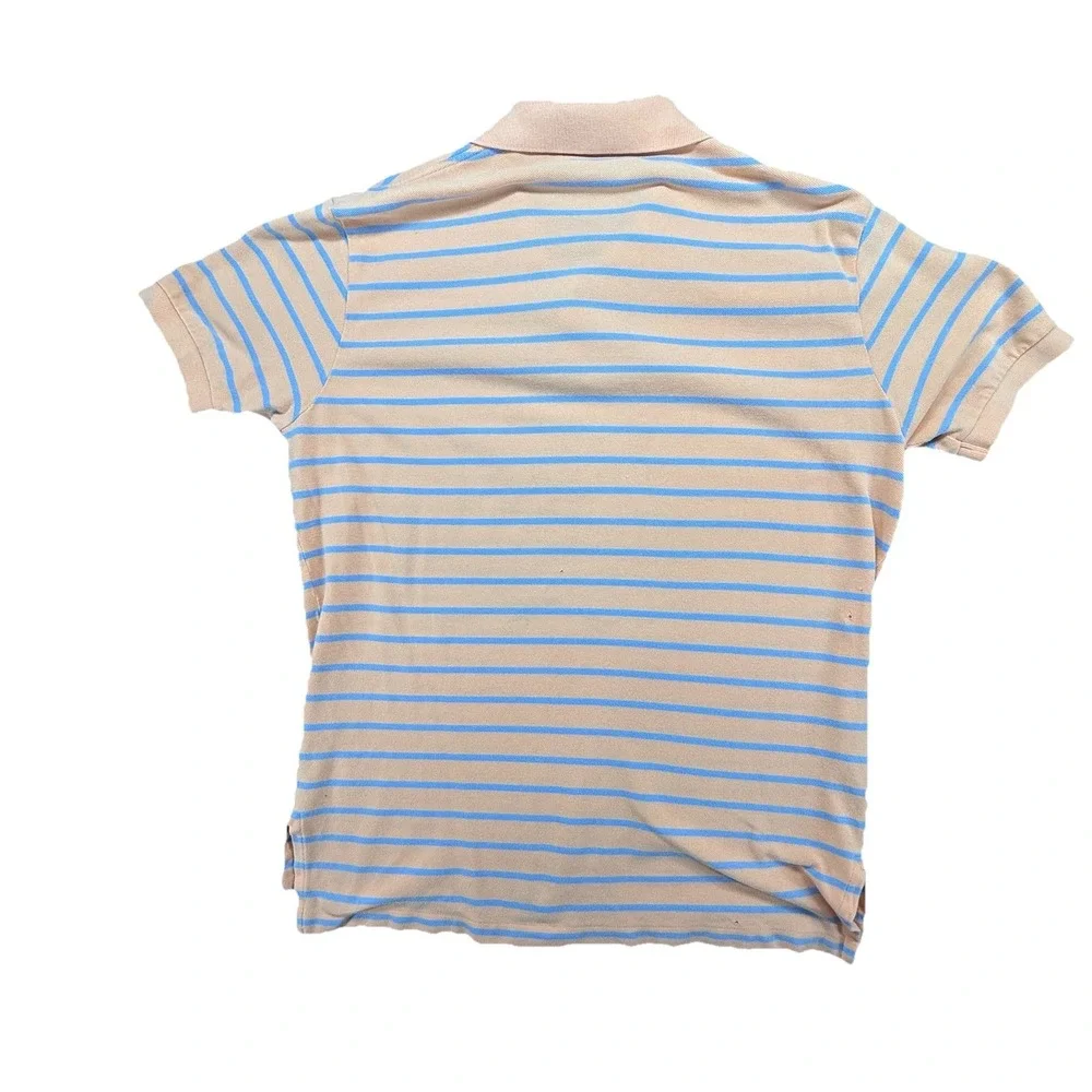 RALPH LAUREN‎ Polo Mens Shirt Large Peach Blue Striped Short Sleeve Cotton